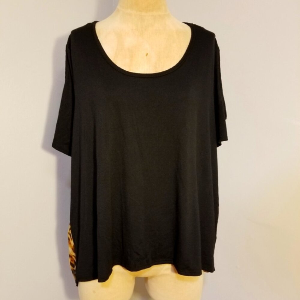 CHEETAH HIGH LOW ANIMAL PRINT LEOPARD PLUS SZ 3X COLD SHOULDER TOP CONTEMPORARY